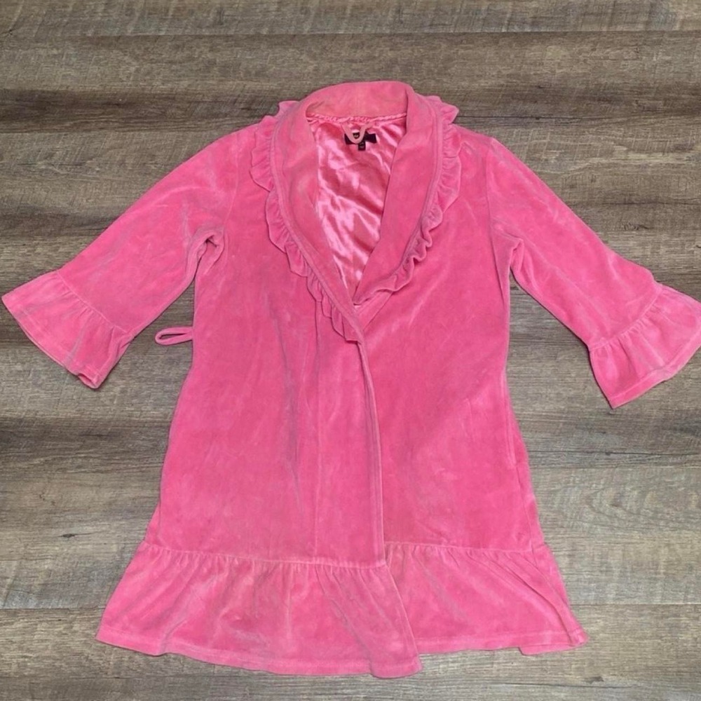 Juicy Couture Pink Velour Robe Y2K Black Label Gold Crown Embroidered S/M - Picture 3 of 8